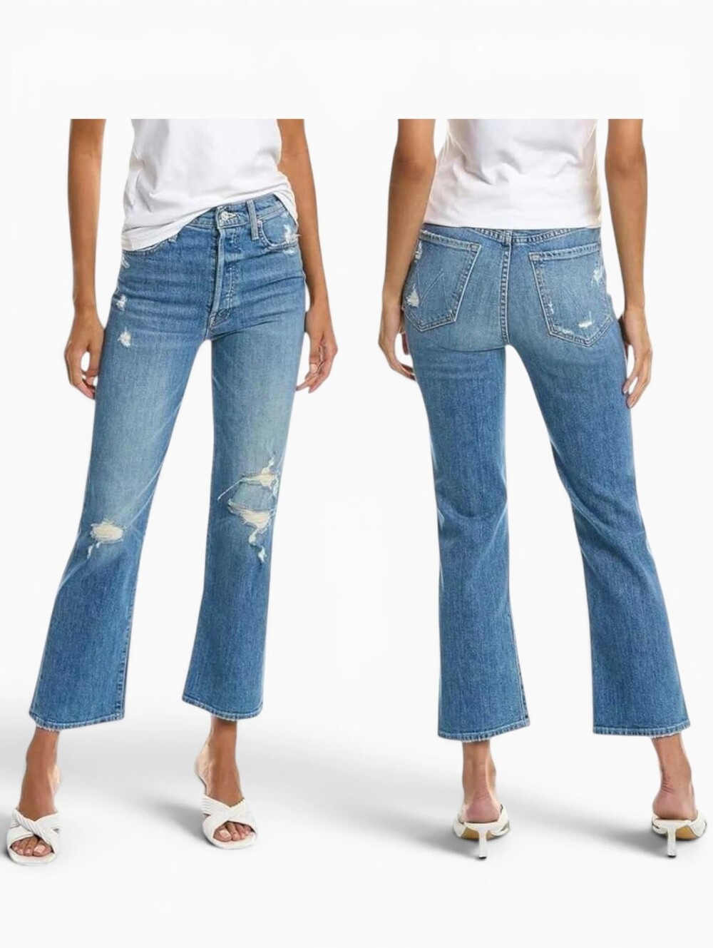 Mother Denim The Rambler Ankle Distressed Jeans in Holy Melancholy Size 28